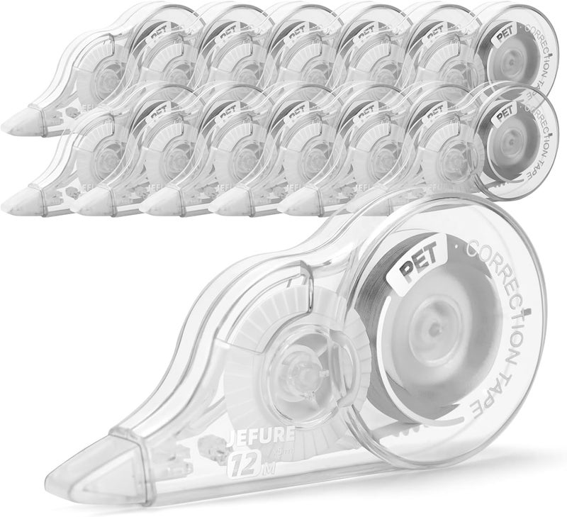 JEFURE 12 Pcs Correction Tape, 39.4 Ft White Wrong Out Tear-Resistant Bulk, Instant Corrections Easy To Use Applicator for School, Office, Note Taking, Journal (Tape Width 0.2 in, Clear) - Image 1